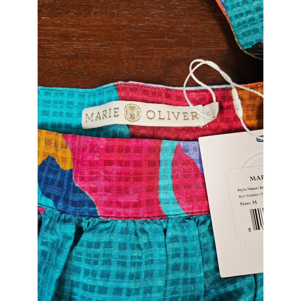 Marie Oliver Kaylee Top Jewel Multi Color Silk Linen Puff Sleeve Blouse - Picture 3 of 11
